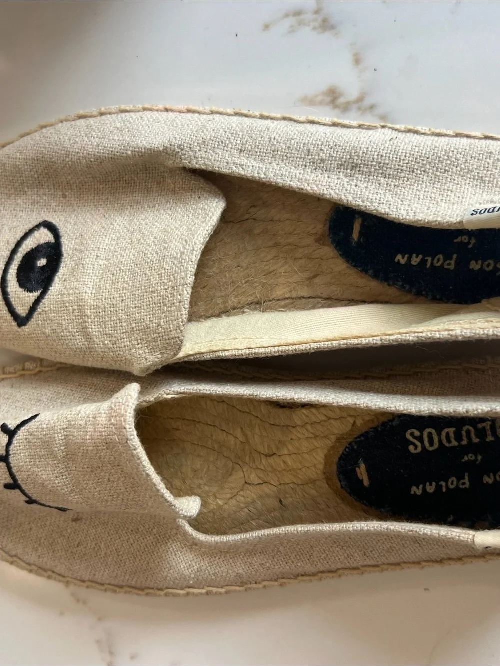 Soludos Beige Canvas Eye Embroidered Espadrille Slip-Ons